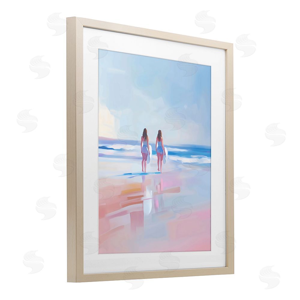 The Prints Vibe Heading To Surf at Dawn Brown Framed Print Under Glass Wall Art