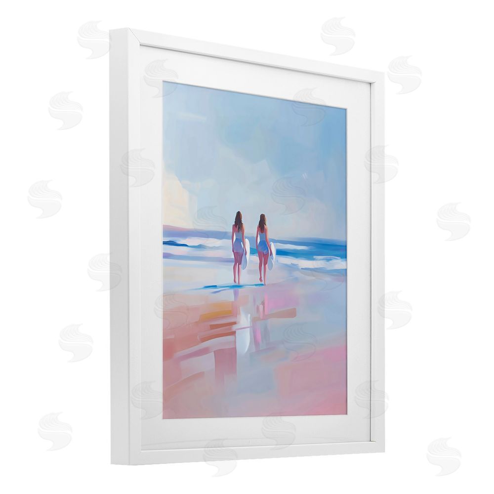 The Prints Vibe Heading To Surf at Dawn White Framed Print Under Glass Wall Art