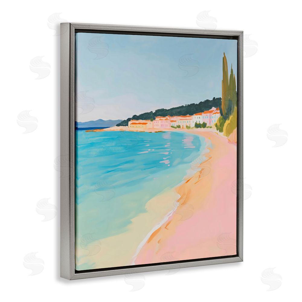 The Prints Vibe Abstract Village By The Sea Gray Floating Frame Stretched Canvas Wall Art Print