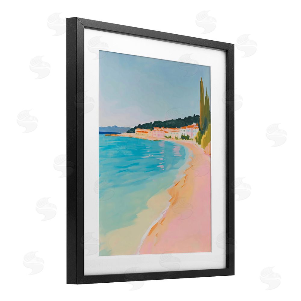 The Prints Vibe Abstract Village By The Sea Black Framed Print Under Glass with Matting Wall Art
