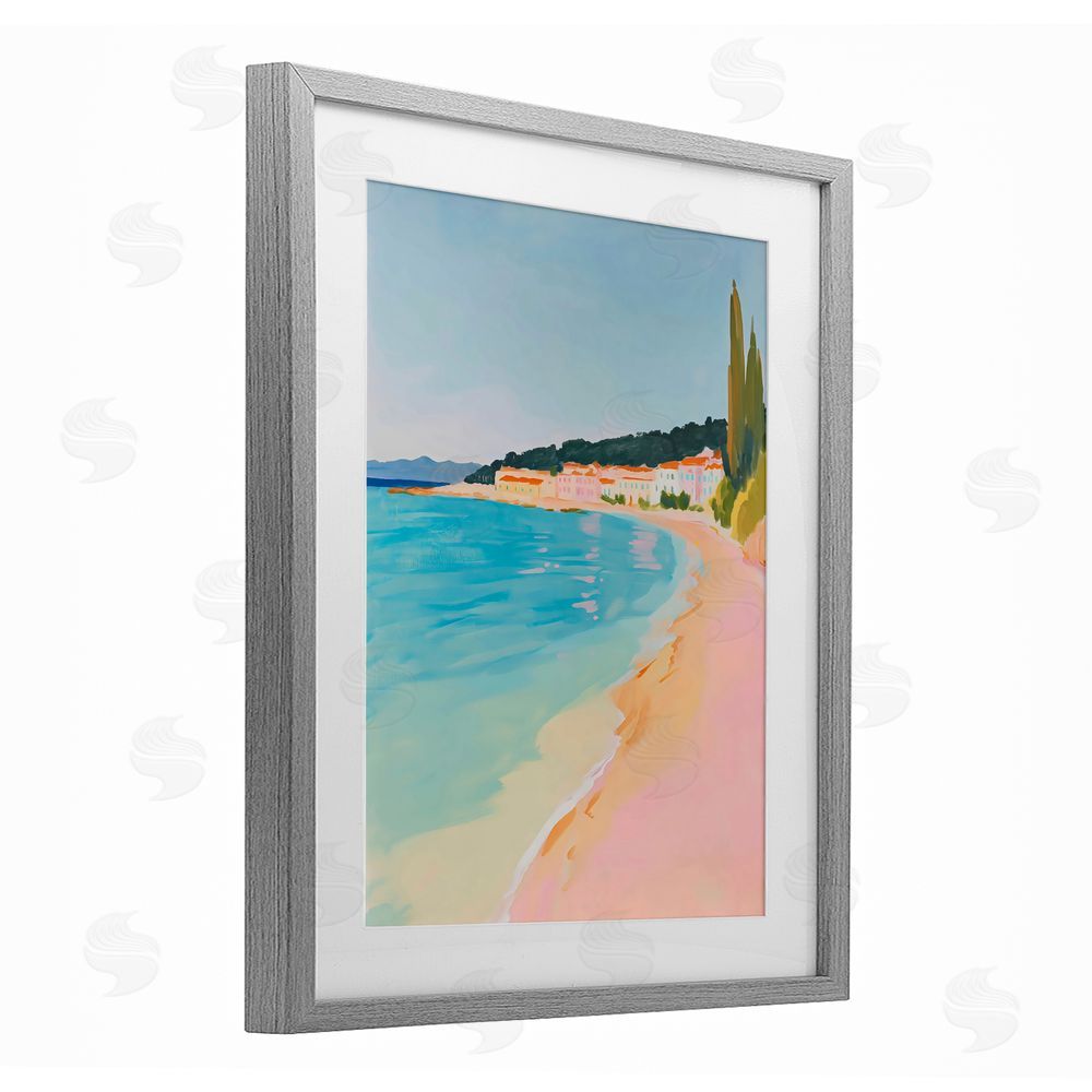 The Prints Vibe Abstract Village By The Sea Gray Framed Print Under Glass with Matting Wall Art