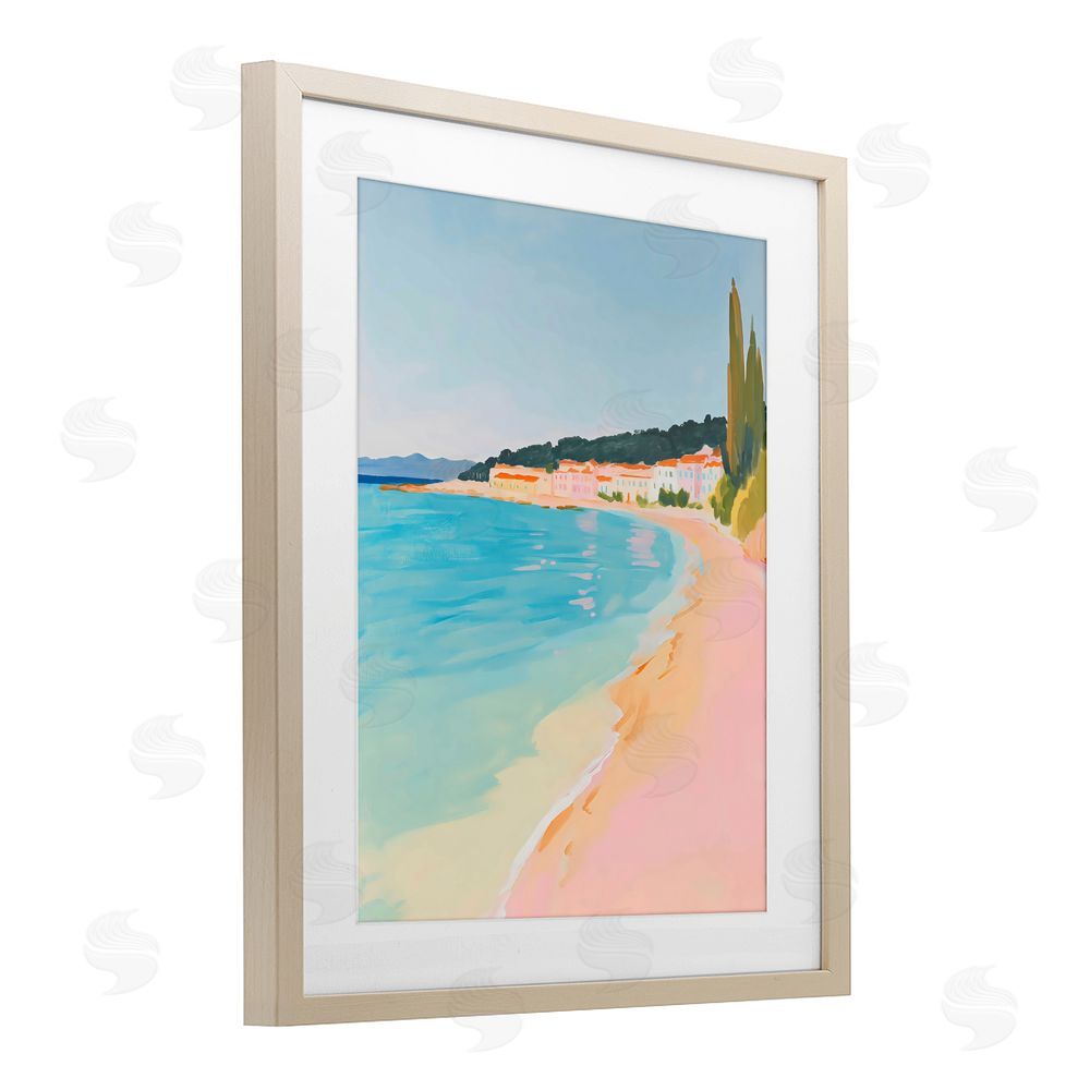 The Prints Vibe Abstract Village By The Sea Brown Framed Print Under Glass with Matting Wall Art