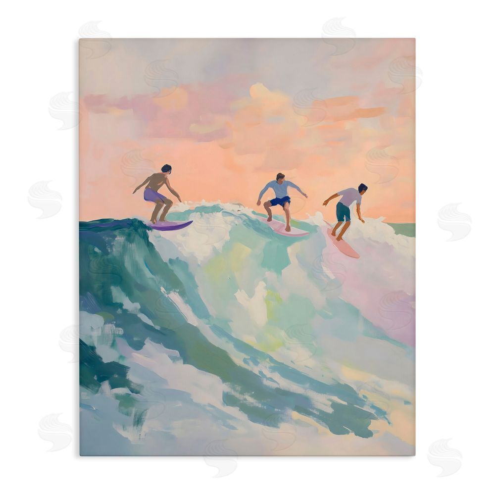 The Prints Vibe Group of Surfers at Sunset Stretched Canvas Wall Art