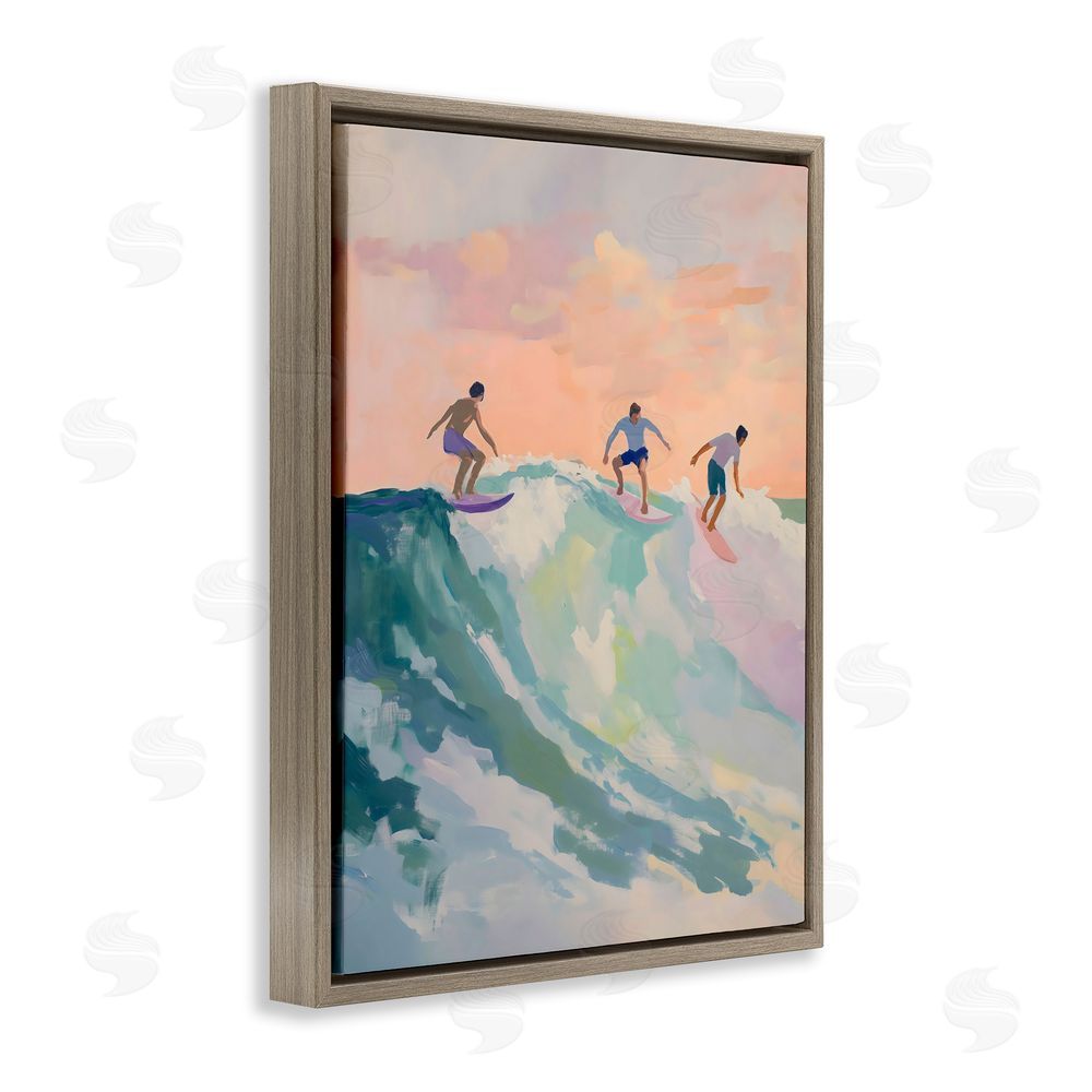 The Prints Vibe Group of Surfers at Sunset Brown Floating Framed Canvas Wall Art