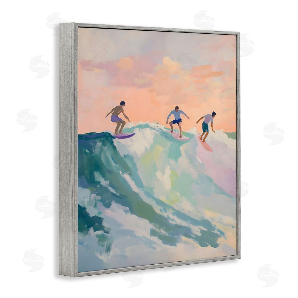 The Prints Vibe Group of Surfers at Sunset Gray Framed Giclee Wall Art