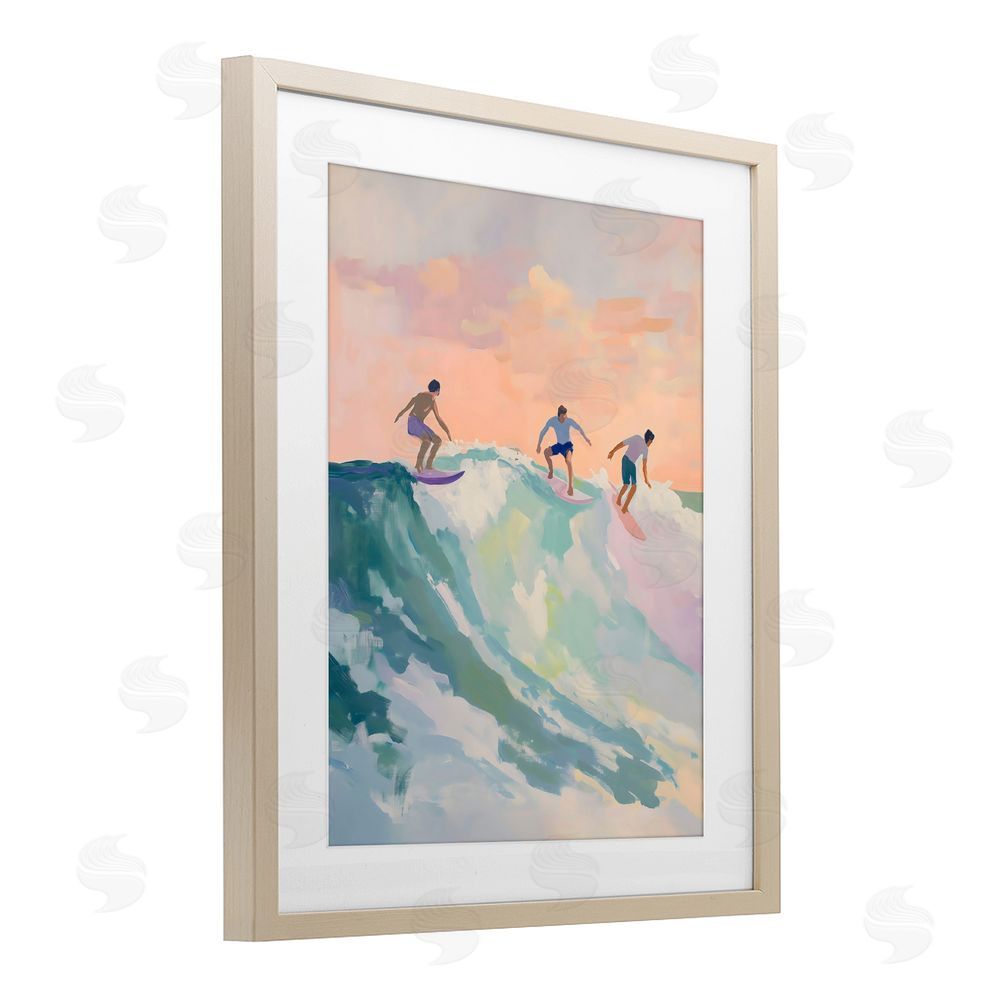 The Prints Vibe Group of Surfers at Sunset Brown Framed Print Under Glass Wall Art