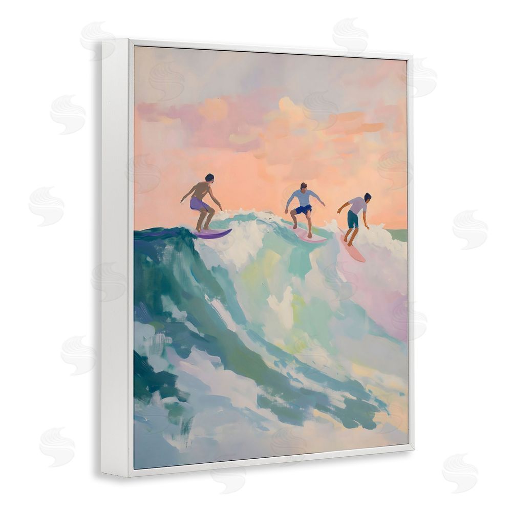The Prints Vibe Group of Surfers at Sunset White Framed Giclee Wall Art