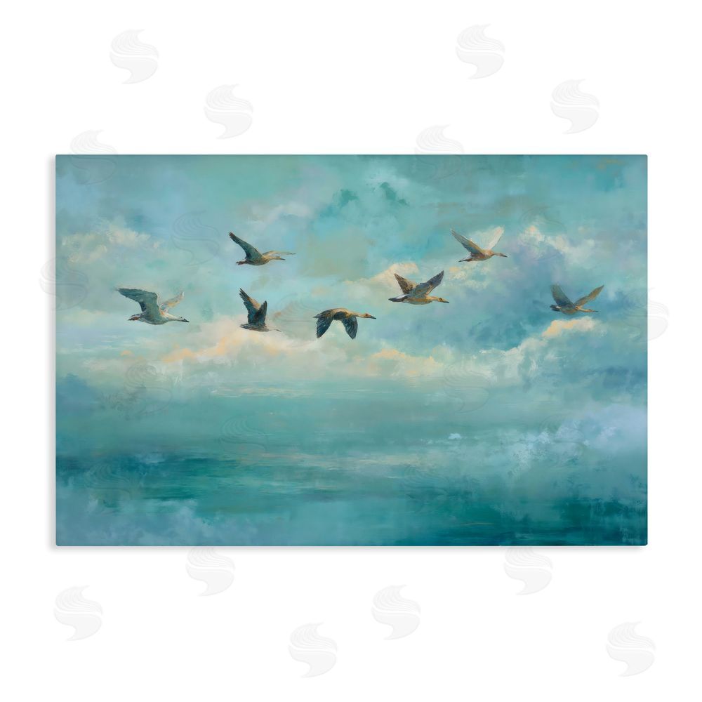 Petal Prints Design Blue Skies Geese Stretched Canvas Wall Art Print