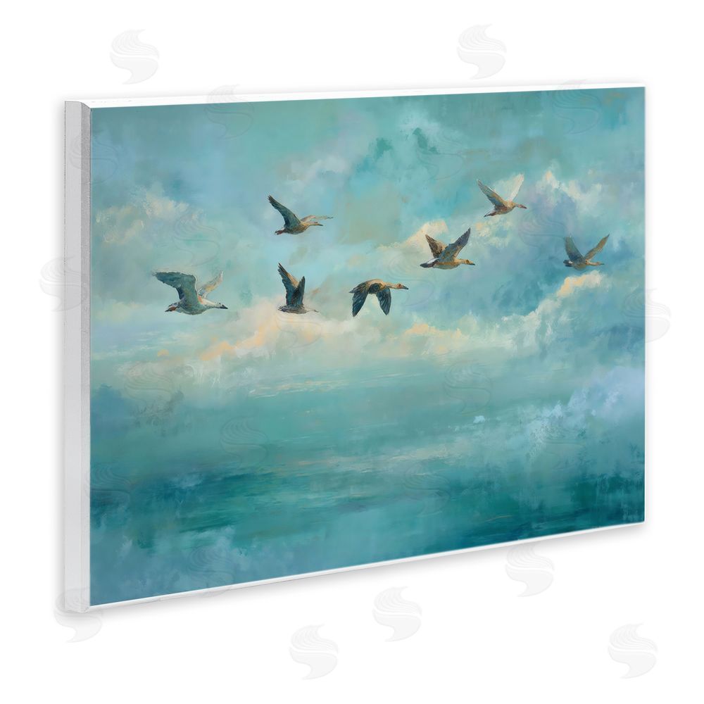 Petal Prints Design Blue Skies Geese Wall Plaque Art Print with White Foil Wrap