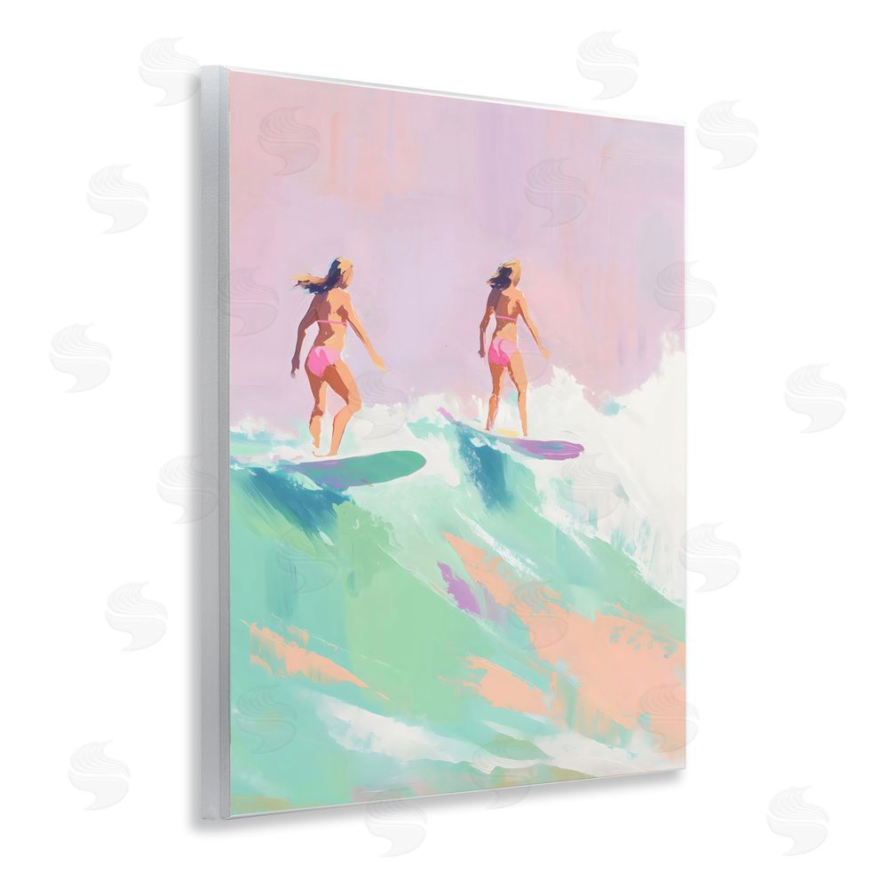 The Prints Vibe Two Surfing Girls on Wave Wall Plaque Printed Art
