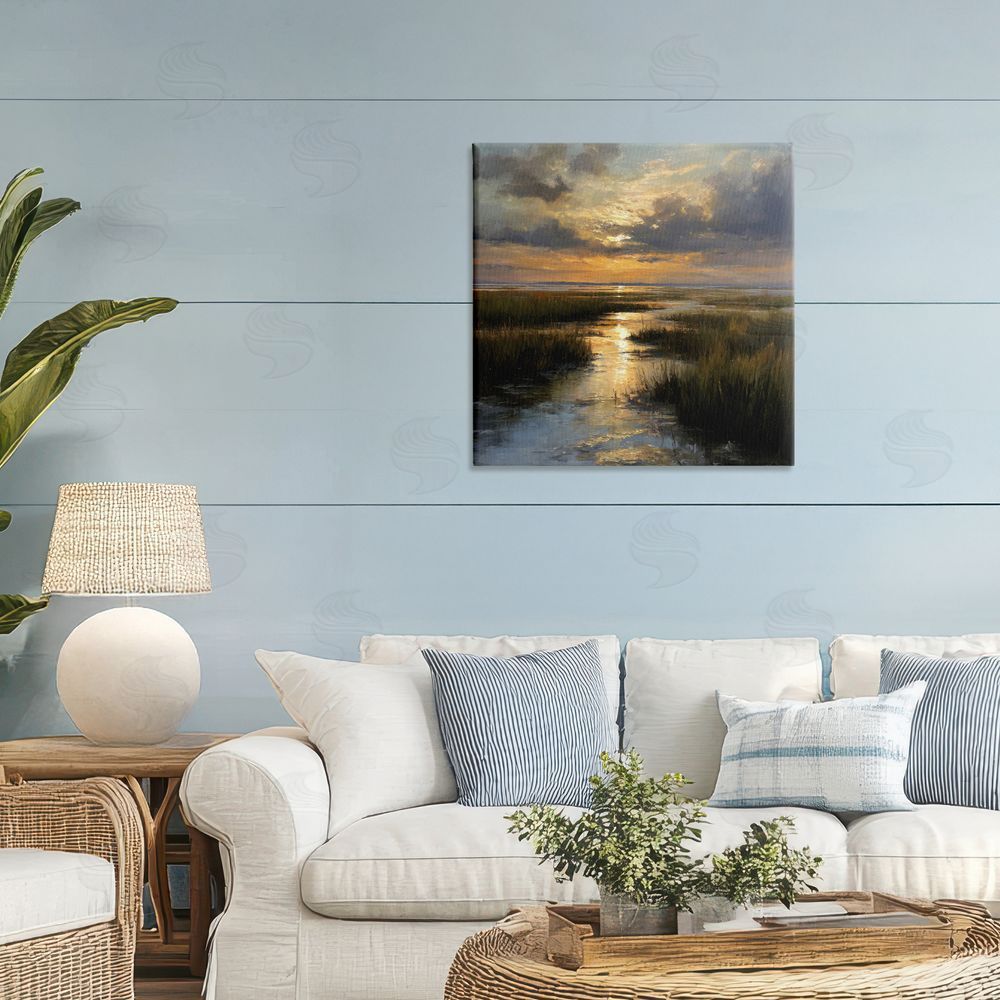 Petal Prints Design Sunset Over Marshland Stretched Canvas on Wall