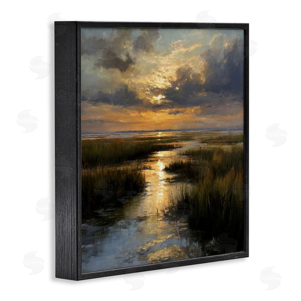 Petal Prints Design Sunset Over Marshland Black Framed Giclee Wall Art Print