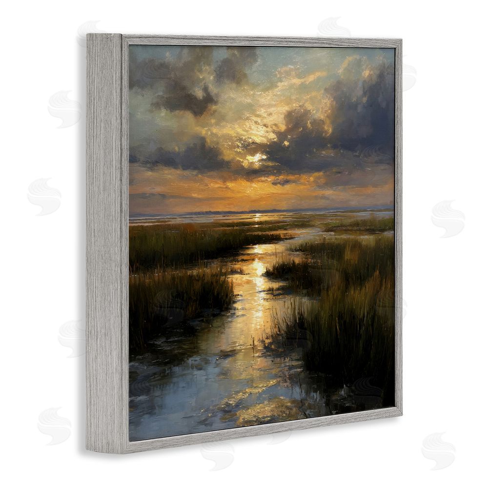 Petal Prints Design Sunset Over Marshland Gray Framed Giclee Wall Art Print