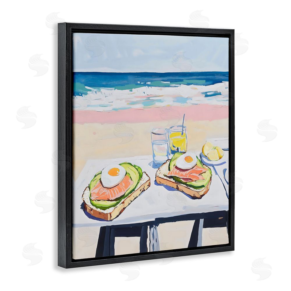 The Prints Vibe Avocado Toast at Beach Black Floating Frame Stretched Canvas Wall Art Print