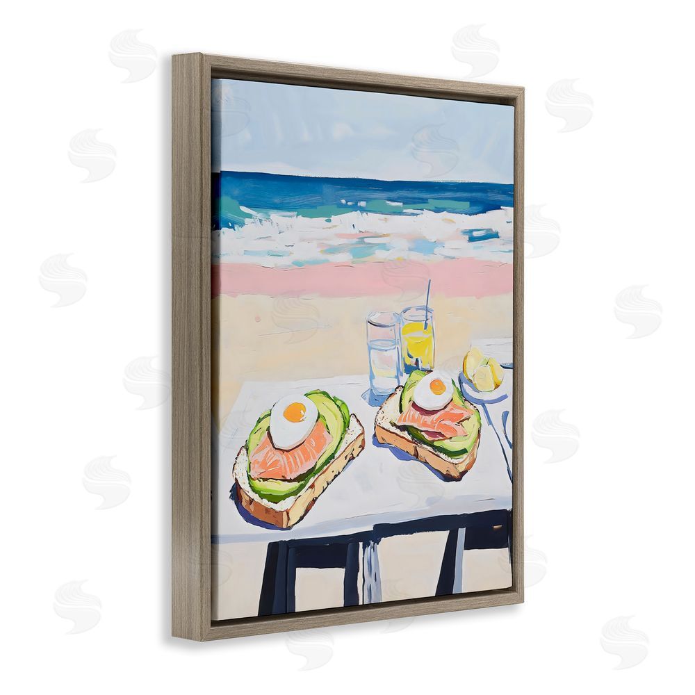 The Prints Vibe Avocado Toast at Beach Brown Floating Frame Stretched Canvas Wall Art Print
