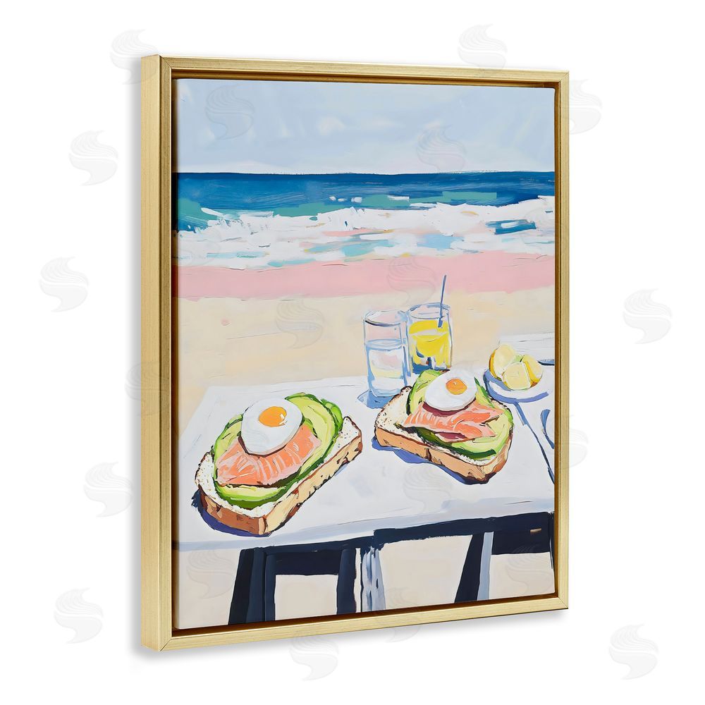 The Prints Vibe Avocado Toast at Beach Gold Floating Frame Stretched Canvas Wall Art Print