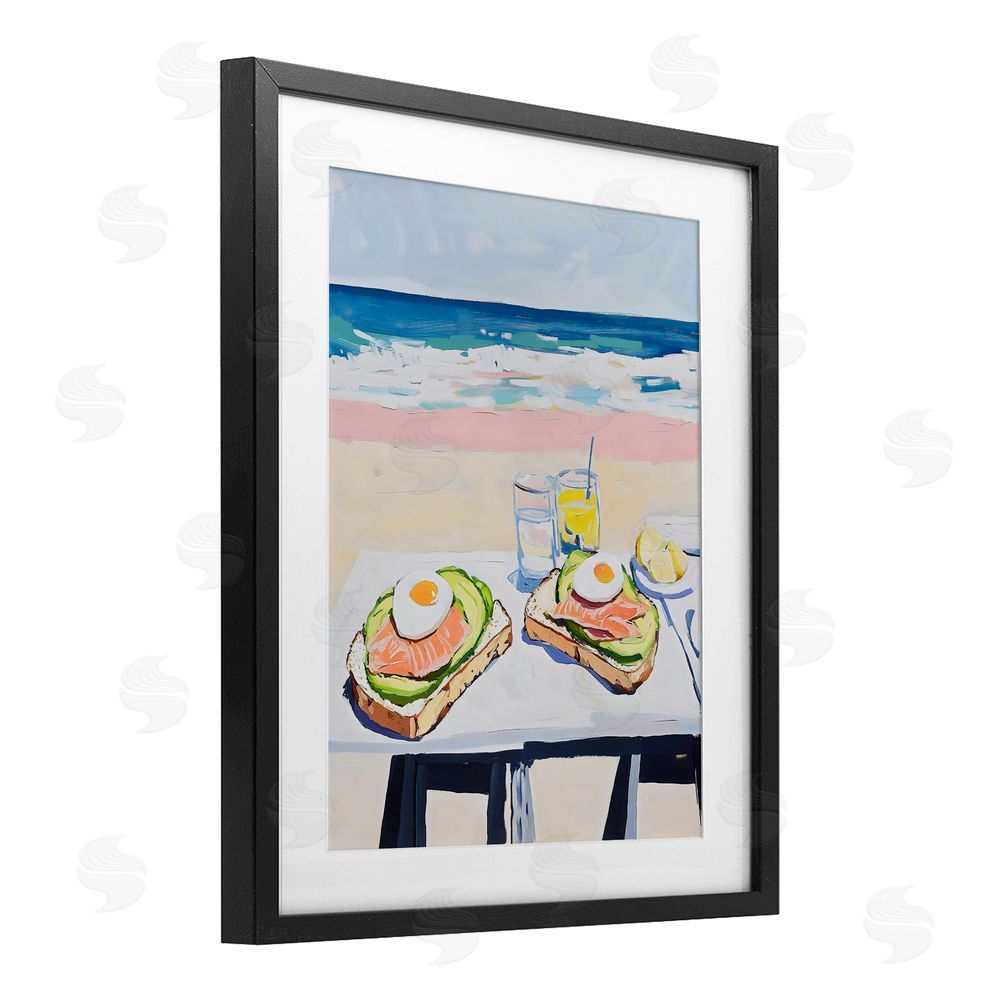 The Prints Vibe Avocado Toast at Beach Black Framed Print Under Glass with Matting Wall Art