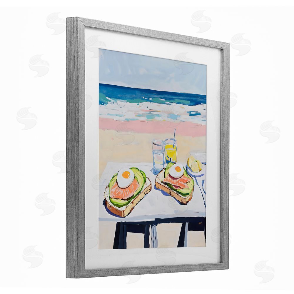 The Prints Vibe Avocado Toast at Beach Gray Framed Print Under Glass with Matting Wall Art