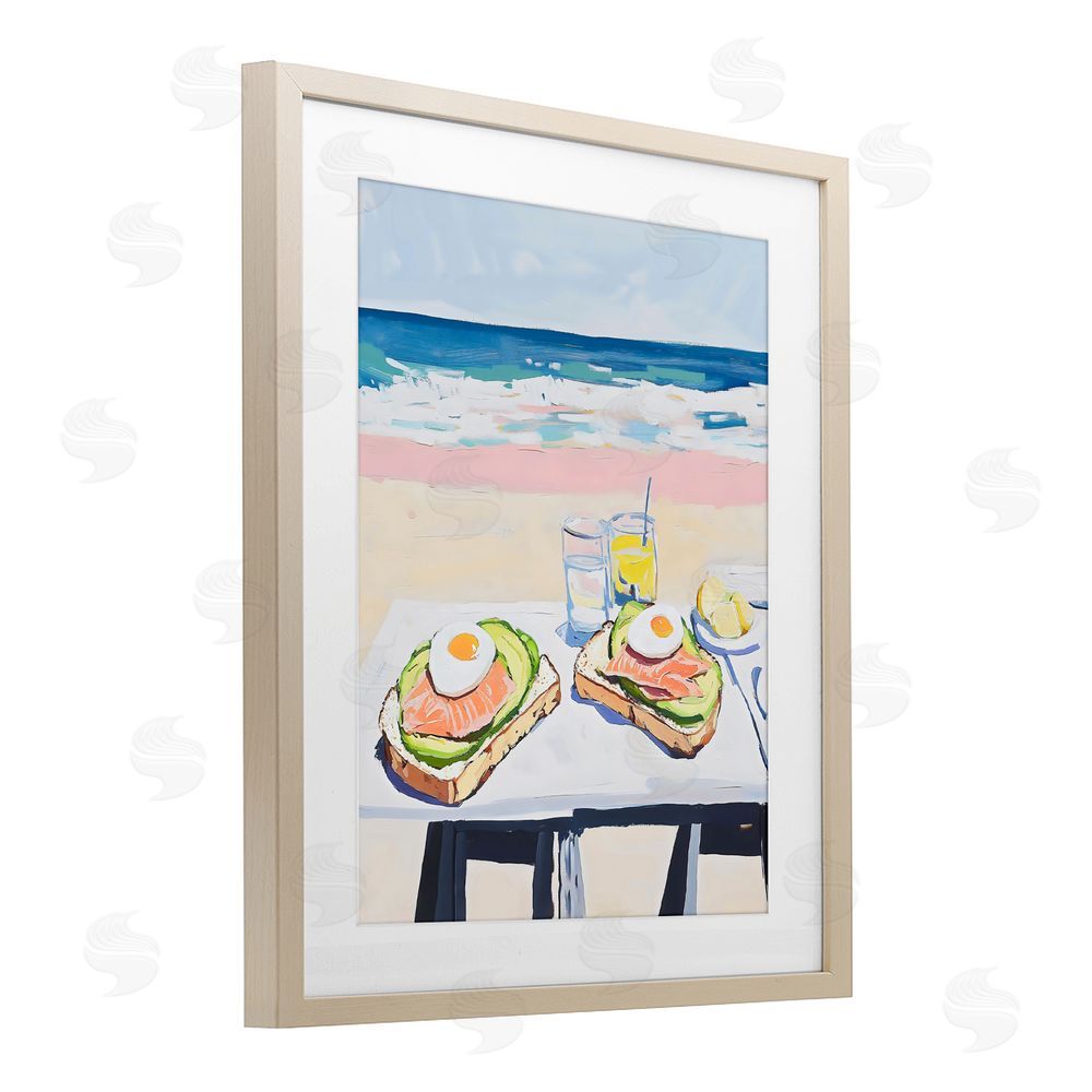 The Prints Vibe Avocado Toast at Beach Brown Framed Print Under Glass with Matting Wall Art