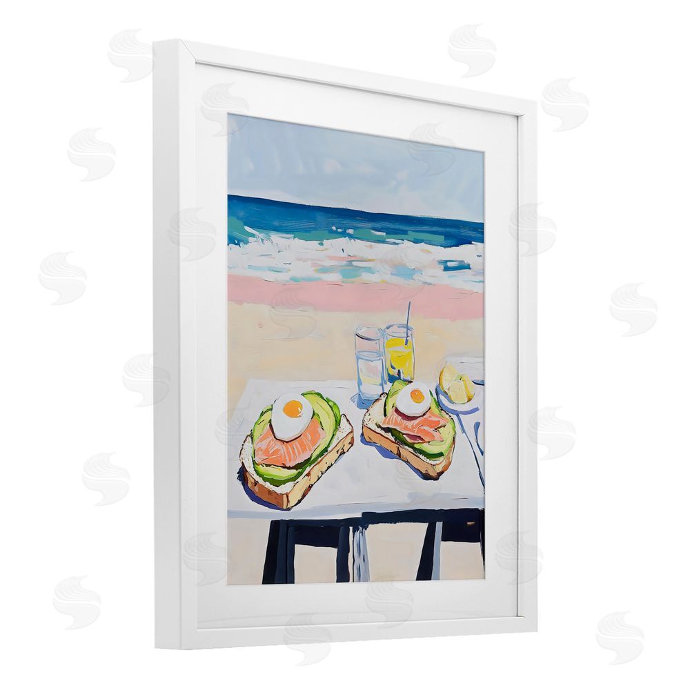 The Prints Vibe Avocado Toast at Beach White Framed Print Under Glass with Matting Wall Art