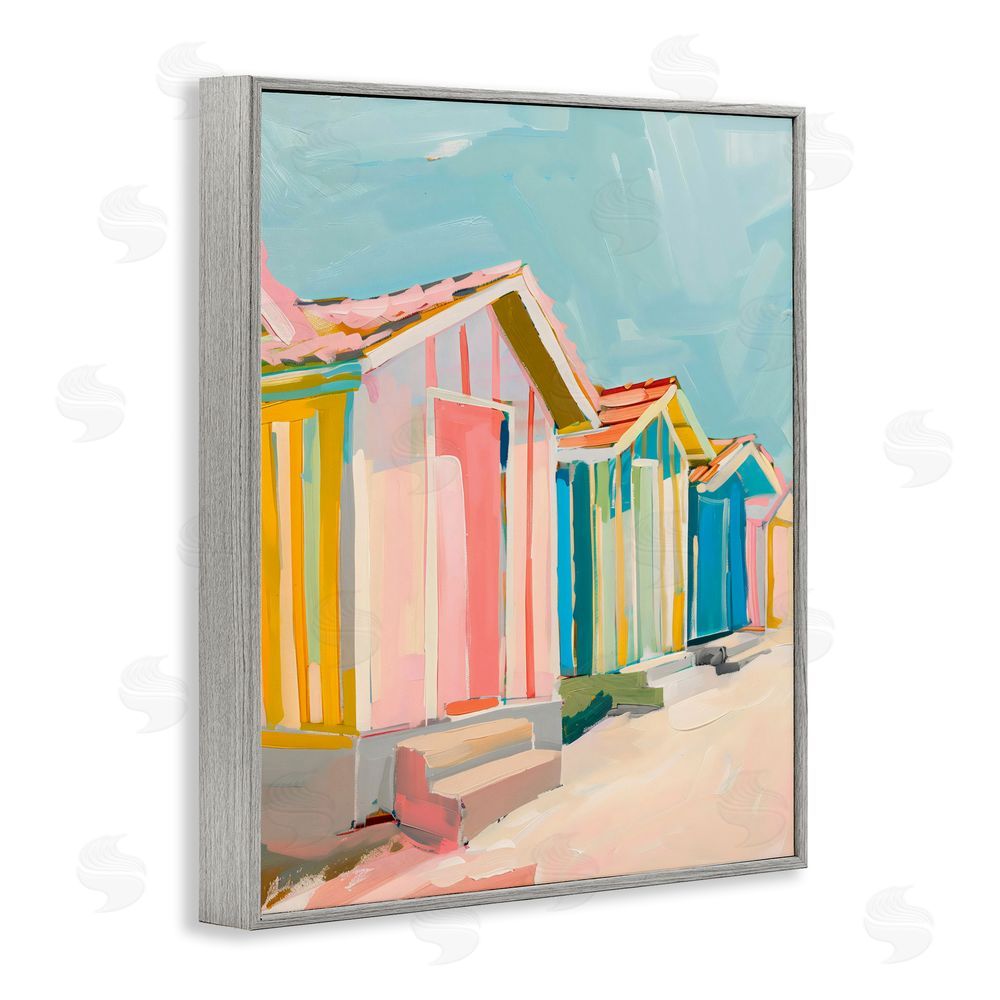 The Prints Vibe Striped Beach Bungalows Gray Framed Giclee Wall Art Print