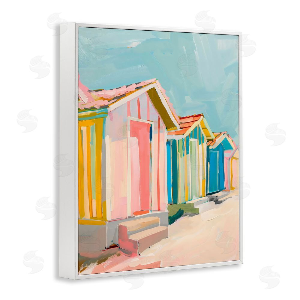 The Prints Vibe Striped Beach Bungalows White Framed Giclee Wall Art Print