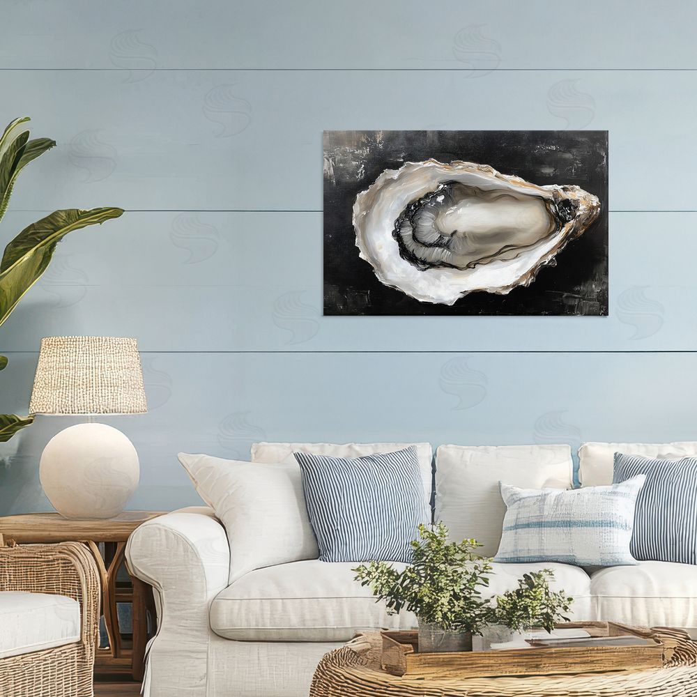 LSR Design Studio Black Oyster Pearlescent Shell Stretched Canvas Wall Art Print in Room