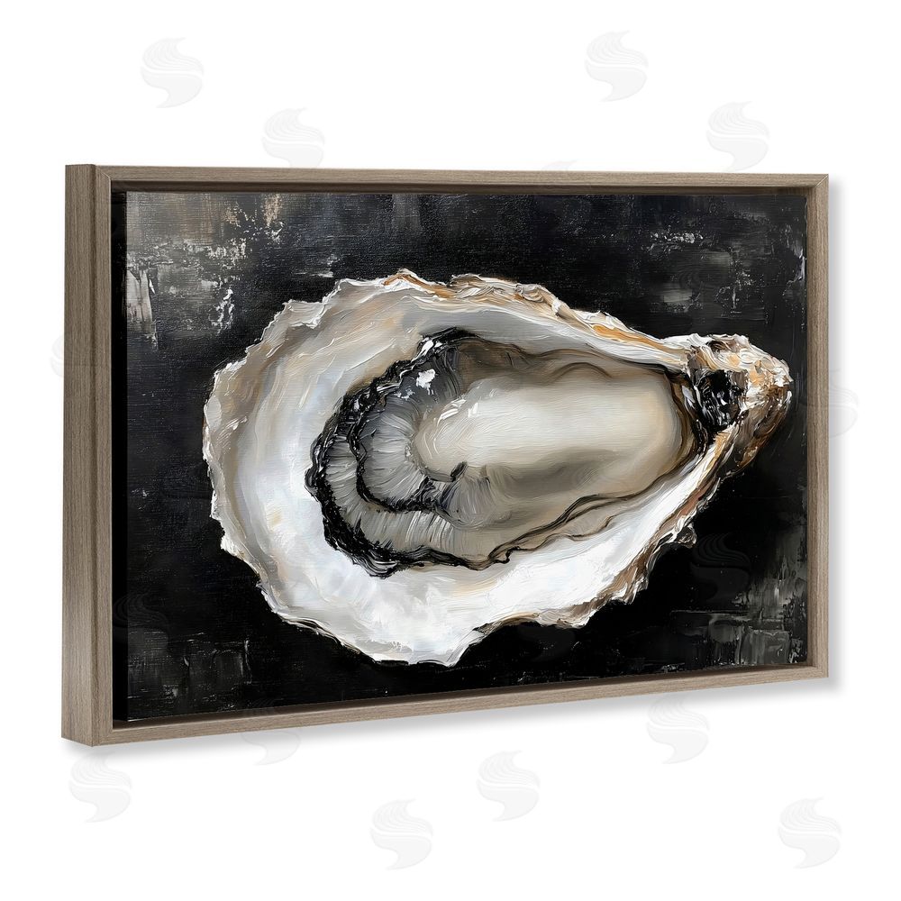 LSR Design Studio Black Oyster Pearlescent Shell Brown Floating Frame Stretched Canvas Wall Art Print