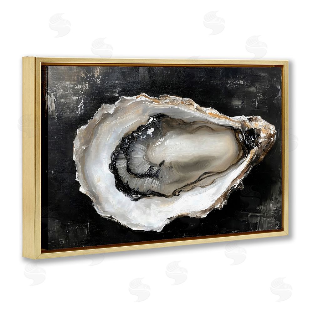 LSR Design Studio Black Oyster Pearlescent Shell Gold Floating Frame Stretched Canvas Wall Art Print