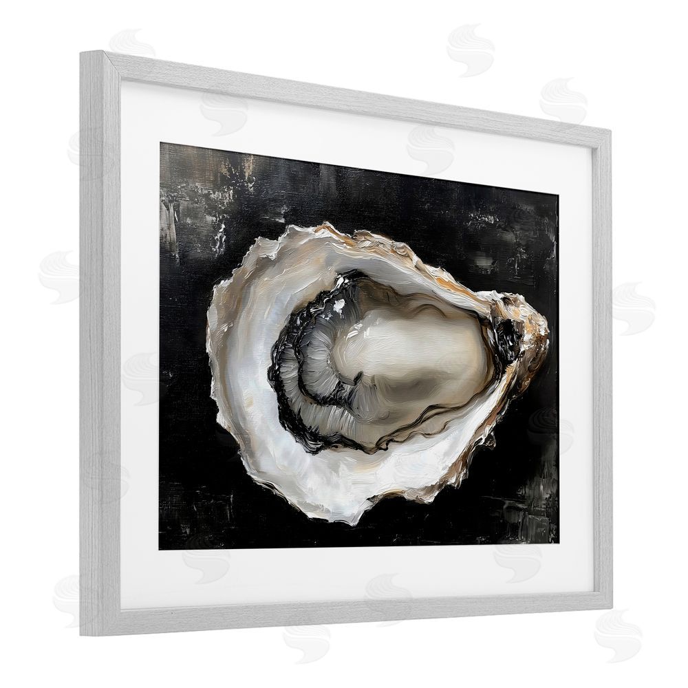 LSR Design Studio Black Oyster Pearlescent Shell Gray Framed Print Under Glass with Matting Wall Art