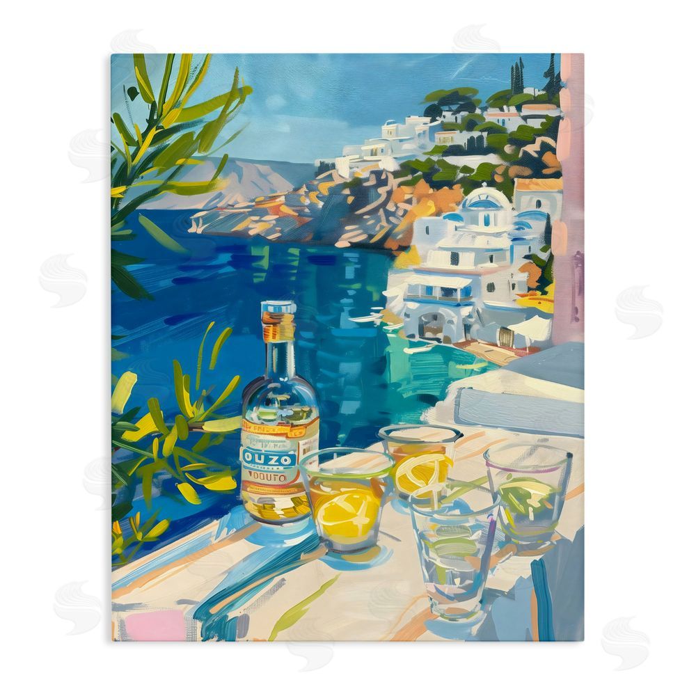The Prints Vibe Drink By The Sea Balcony Stretched Canvas Wall Art