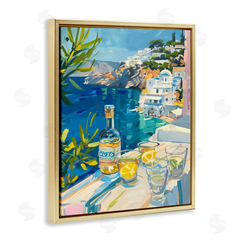 The Prints Vibe Drink By The Sea Balcony Gold Floating Frame Canvas Wall Art Print