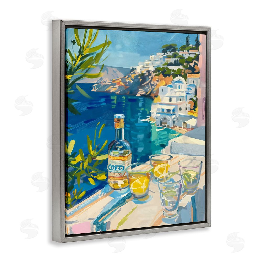 The Prints Vibe Drink By The Sea Balcony Gray Floating Frame Canvas Wall Art Print