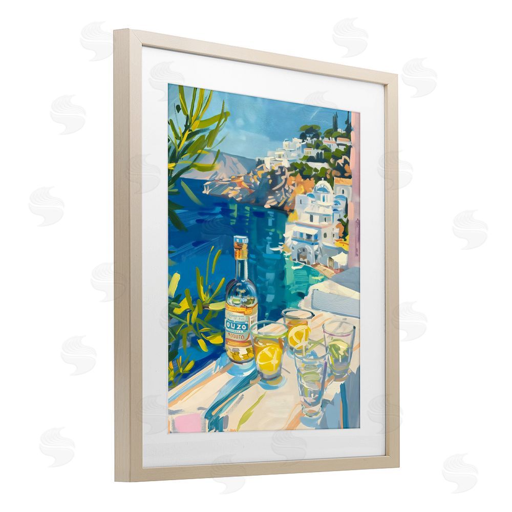 The Prints Vibe Drink By The Sea Balcony Brown Framed Print Under Glass Wall Art