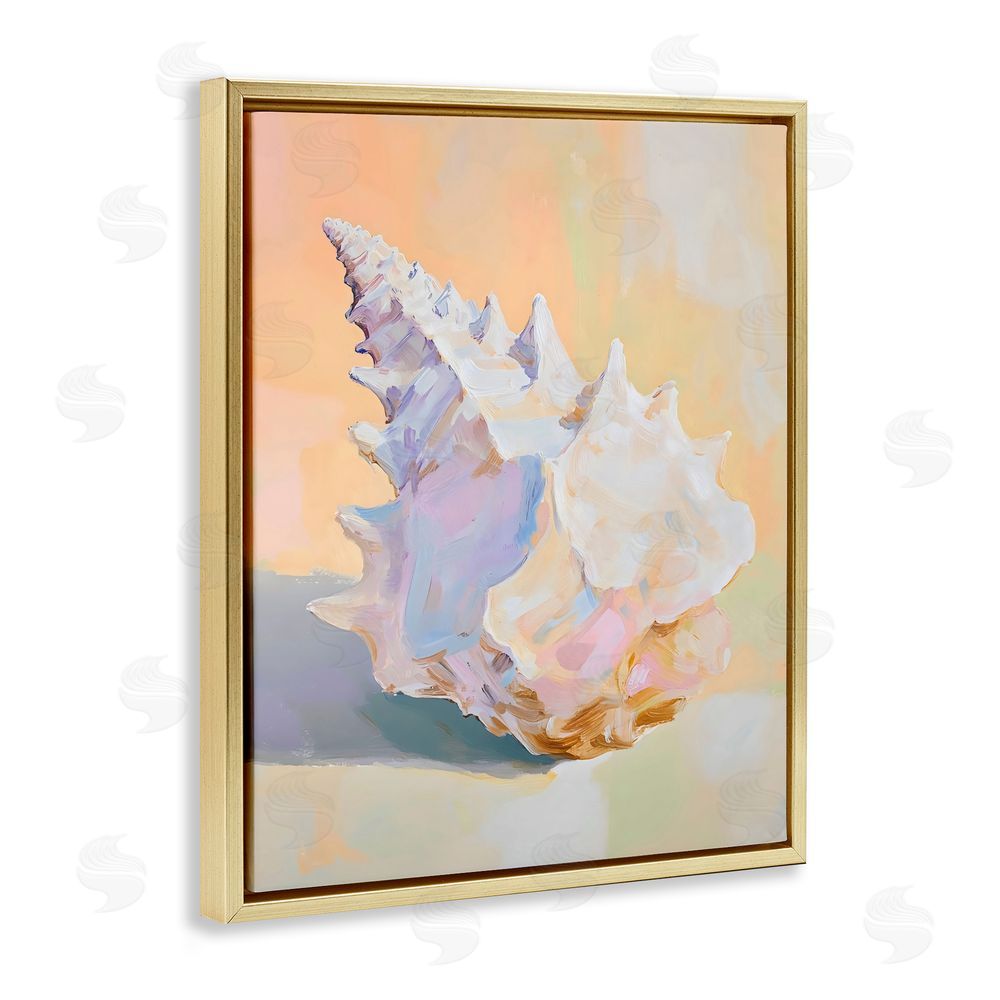 The Prints Vibe Vintage Shell in Pastel Light Gold Floating Framed Canvas Wall Art Print