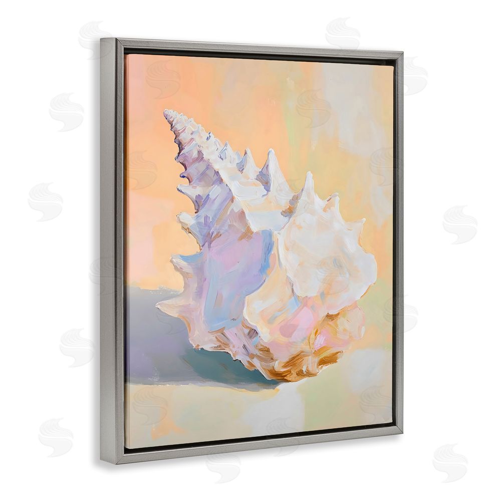 The Prints Vibe Vintage Shell in Pastel Light Gray Floating Framed Canvas Wall Art Print