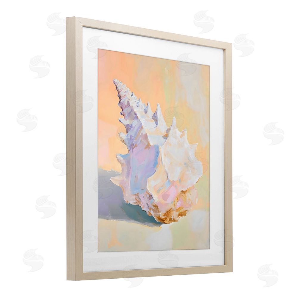 The Prints Vibe Vintage Shell in Pastel Light Brown Framed Print Under Glass with White Mat Wall Art