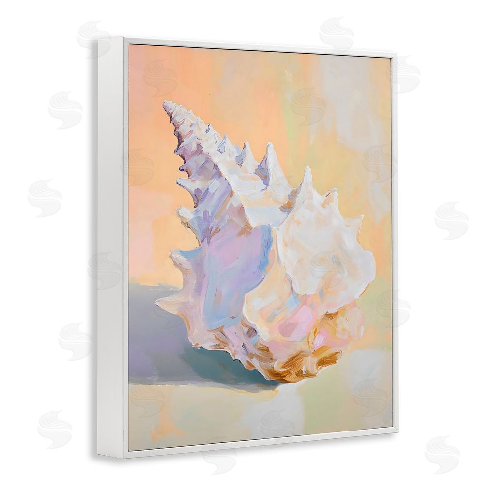 The Prints Vibe Vintage Shell in Pastel Light White Framed Giclee Wall Art Print