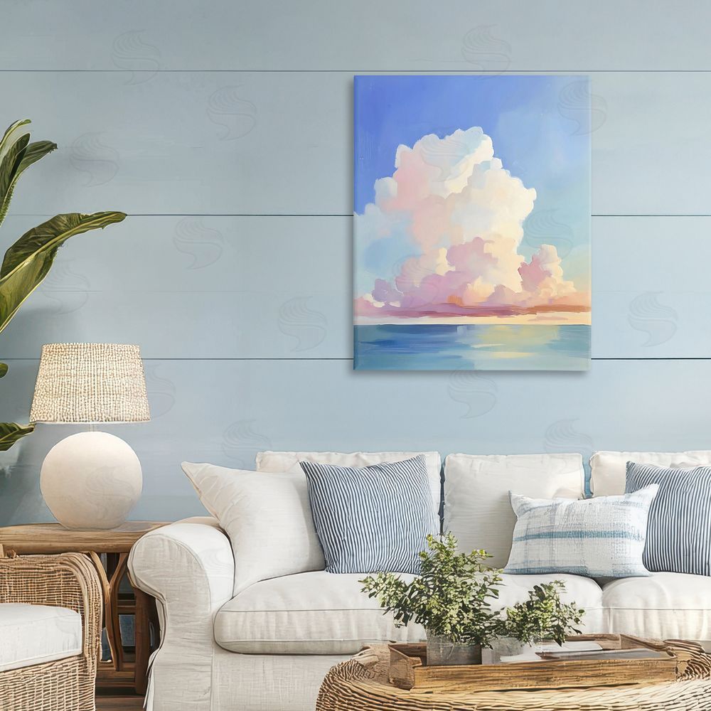 The Prints Vibe Dreamy Pastel Clouds over Sea Stretched Canvas Wall Art in Room
