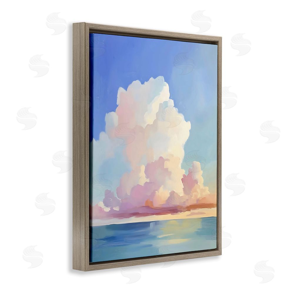 The Prints Vibe Dreamy Pastel Clouds over Sea Brown Floating Frame Canvas Wall Art Print