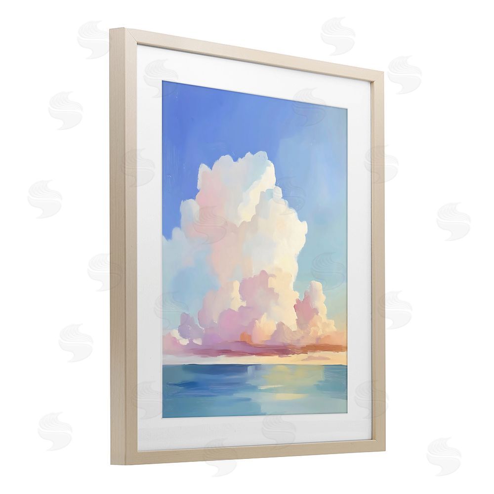 The Prints Vibe Dreamy Pastel Clouds over Sea Brown Framed Print Under Glass Wall Art