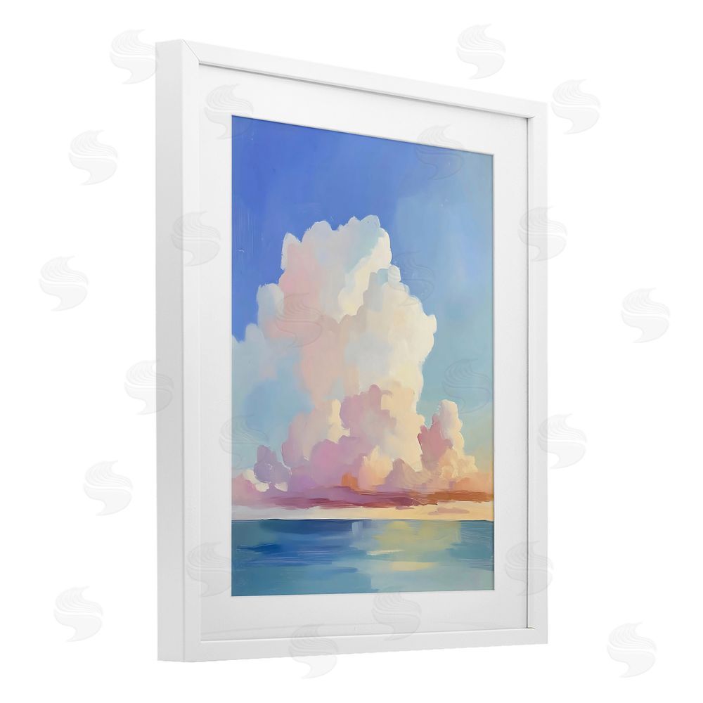 The Prints Vibe Dreamy Pastel Clouds over Sea White Framed Print Under Glass Wall Art