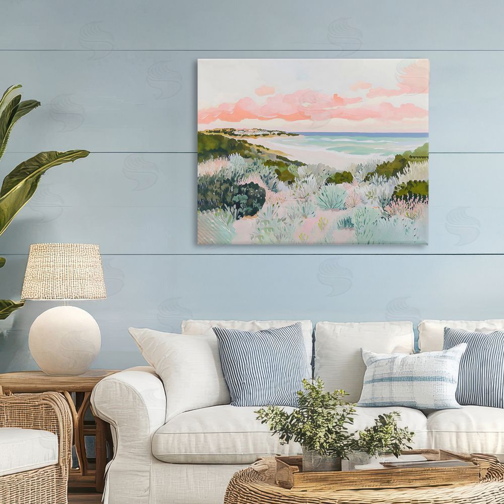 The Prints Vibe Beach Grasses & Pastel Skies Stretched Canvas Wall Art Print in Room