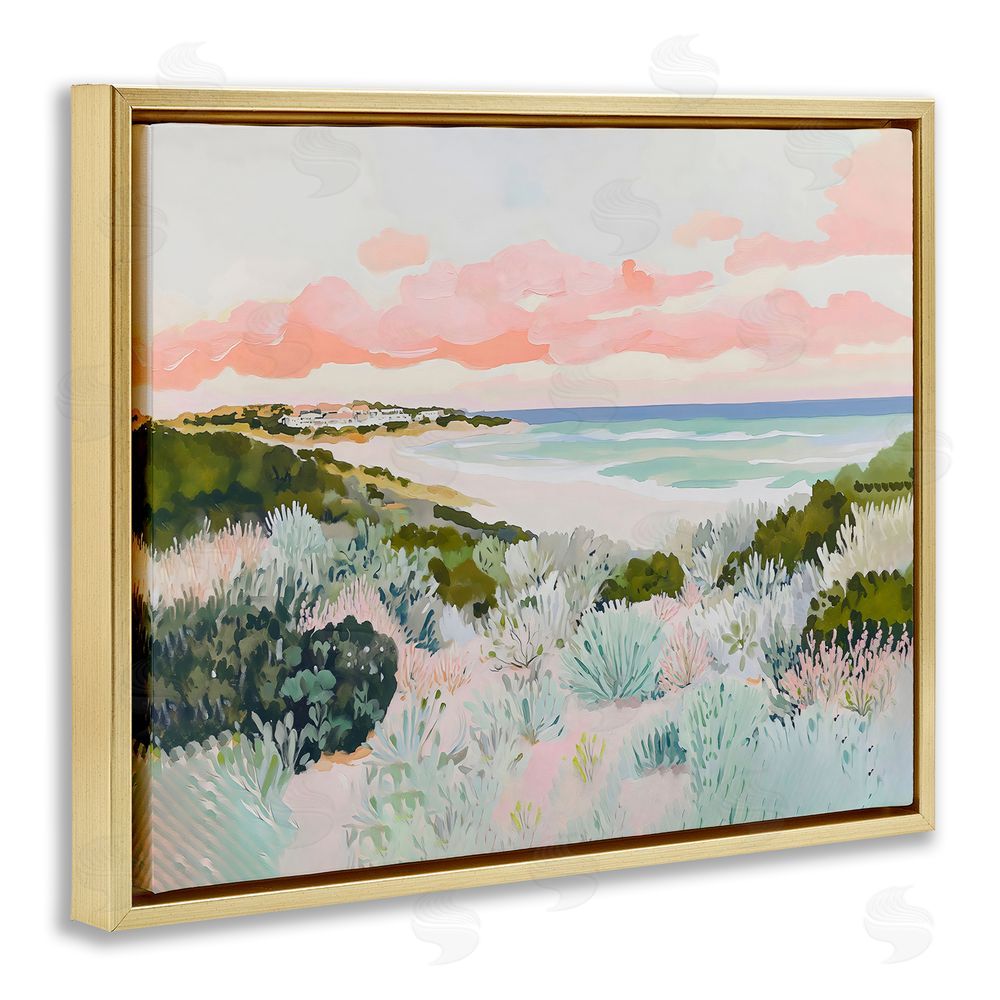 The Prints Vibe Beach Grasses & Pastel Skies Gold Floating Frame Stretched Canvas Wall Art Print
