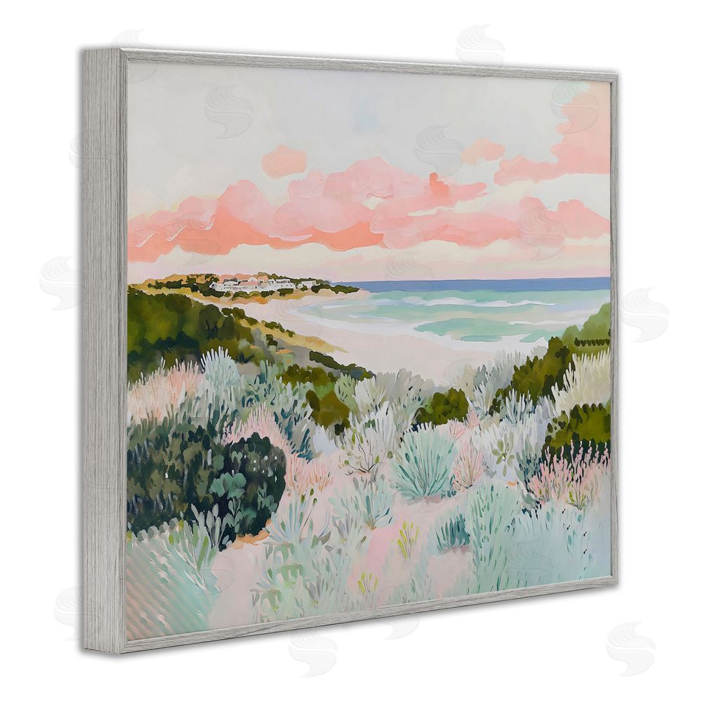 The Prints Vibe Beach Grasses & Pastel Skies Gray Framed Giclee Wall Art Print