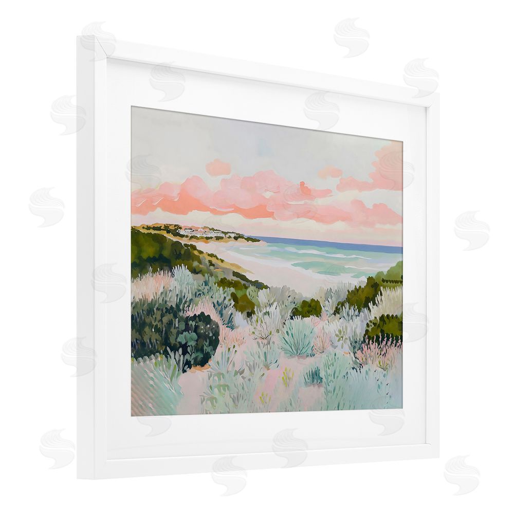 The Prints Vibe Beach Grasses & Pastel Skies White Framed Print Under Glass with Matting Wall Art