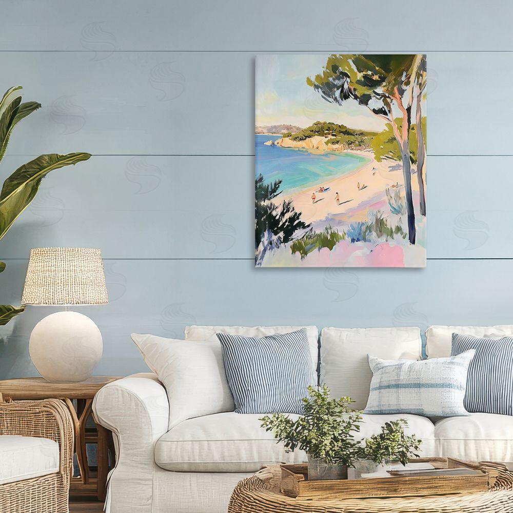 The Prints Vibe Amalfi Coast Beach Escape Stretched Canvas Wall Art Print in Room