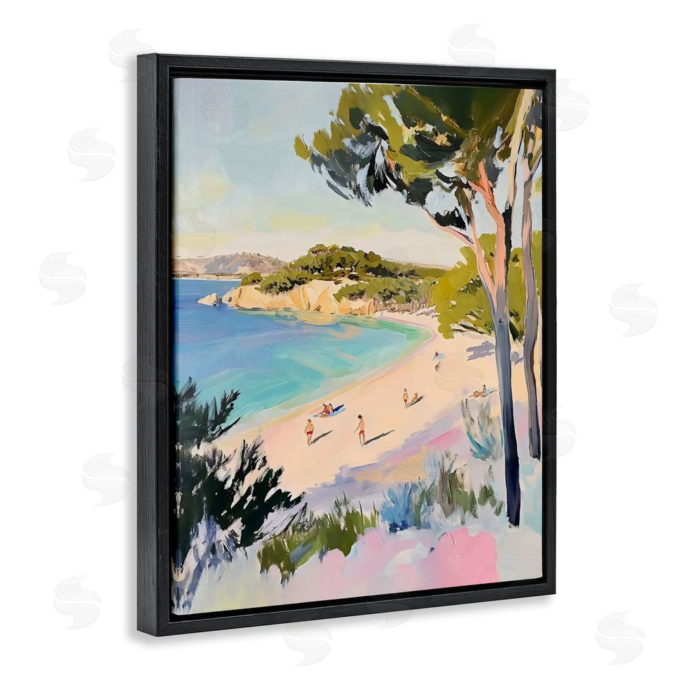The Prints Vibe Amalfi Coast Beach Escape Black Floating Frame Stretched Canvas Wall Art Print