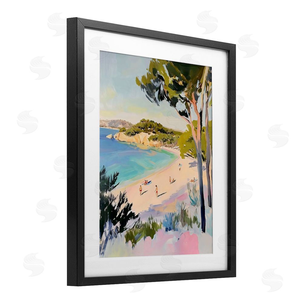 The Prints Vibe Amalfi Coast Beach Escape Black Framed Print Under Glass with Matting Wall Art