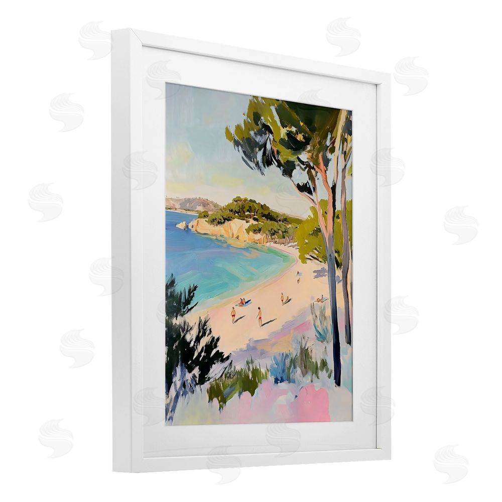 The Prints Vibe Amalfi Coast Beach Escape White Framed Print Under Glass with Matting Wall Art